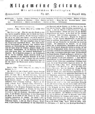 Allgemeine Zeitung Samstag 15. August 1829