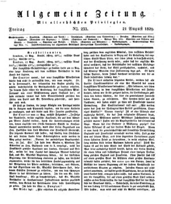 Allgemeine Zeitung Freitag 21. August 1829