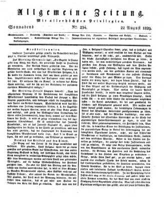 Allgemeine Zeitung Samstag 22. August 1829