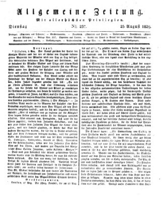 Allgemeine Zeitung Dienstag 25. August 1829