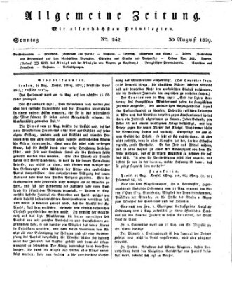 Allgemeine Zeitung Sonntag 30. August 1829