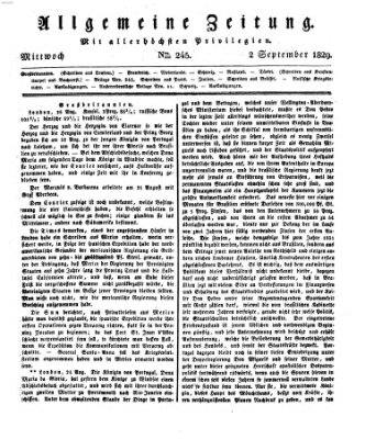 Allgemeine Zeitung Mittwoch 2. September 1829