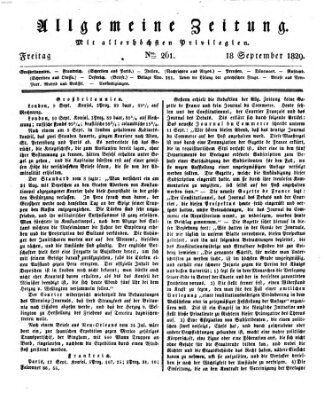 Allgemeine Zeitung Freitag 18. September 1829