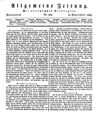 Allgemeine Zeitung Samstag 19. September 1829