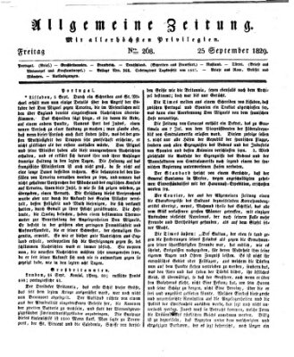 Allgemeine Zeitung Freitag 25. September 1829