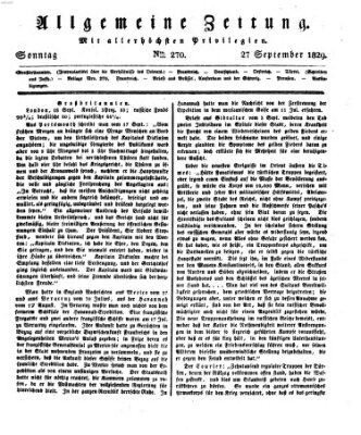 Allgemeine Zeitung Sonntag 27. September 1829