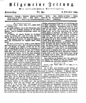 Allgemeine Zeitung Donnerstag 8. Oktober 1829