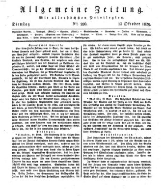 Allgemeine Zeitung Dienstag 13. Oktober 1829