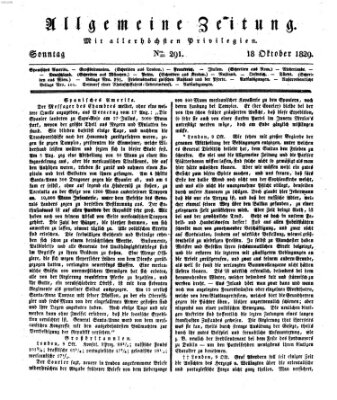 Allgemeine Zeitung Sonntag 18. Oktober 1829