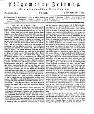 Allgemeine Zeitung Samstag 7. November 1829