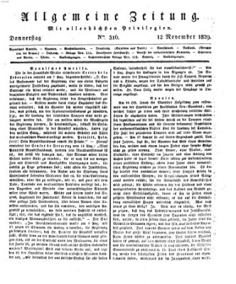 Allgemeine Zeitung Donnerstag 12. November 1829