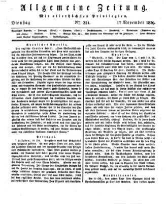 Allgemeine Zeitung Dienstag 17. November 1829