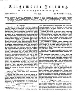 Allgemeine Zeitung Samstag 21. November 1829