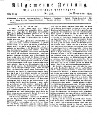 Allgemeine Zeitung Montag 30. November 1829