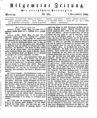 Allgemeine Zeitung Montag 7. Dezember 1829