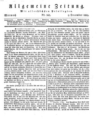 Allgemeine Zeitung Mittwoch 9. Dezember 1829