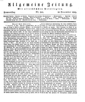 Allgemeine Zeitung Donnerstag 10. Dezember 1829