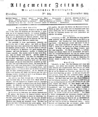 Allgemeine Zeitung Dienstag 15. Dezember 1829