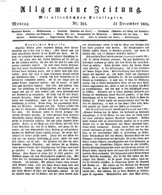 Allgemeine Zeitung Montag 21. Dezember 1829