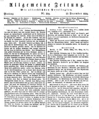 Allgemeine Zeitung Freitag 25. Dezember 1829