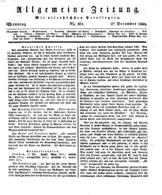 Allgemeine Zeitung Sonntag 27. Dezember 1829