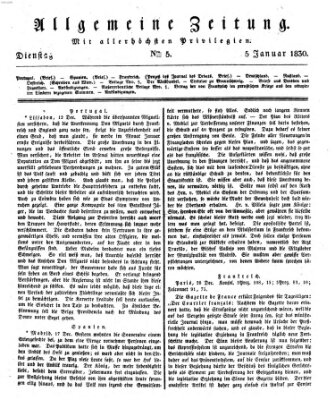 Allgemeine Zeitung Dienstag 5. Januar 1830