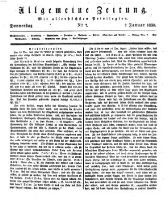 Allgemeine Zeitung Donnerstag 7. Januar 1830