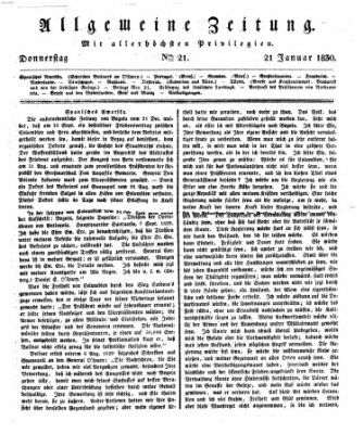 Allgemeine Zeitung Donnerstag 21. Januar 1830