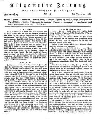 Allgemeine Zeitung Donnerstag 28. Januar 1830