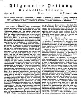 Allgemeine Zeitung Mittwoch 10. Februar 1830