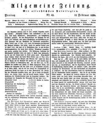 Allgemeine Zeitung Freitag 12. Februar 1830
