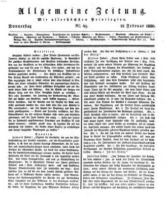 Allgemeine Zeitung Donnerstag 18. Februar 1830