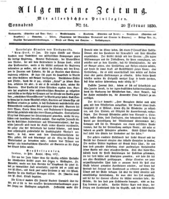 Allgemeine Zeitung Samstag 20. Februar 1830