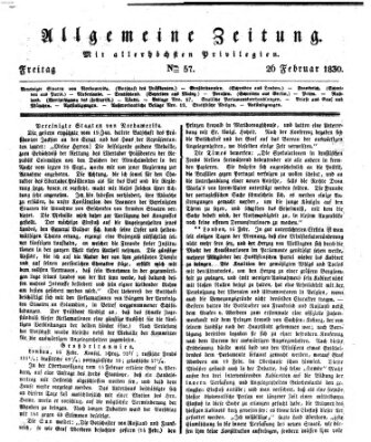 Allgemeine Zeitung Freitag 26. Februar 1830