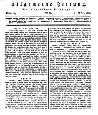 Allgemeine Zeitung Sonntag 21. März 1830