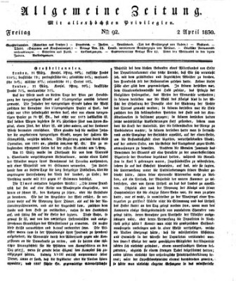 Allgemeine Zeitung Freitag 2. April 1830