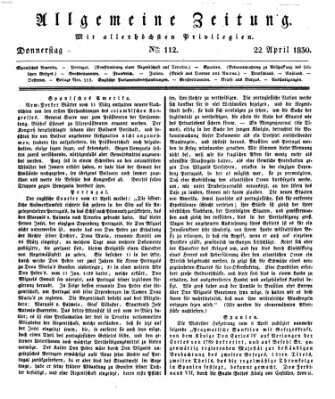 Allgemeine Zeitung Donnerstag 22. April 1830