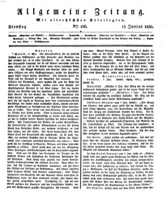 Allgemeine Zeitung Dienstag 15. Juni 1830