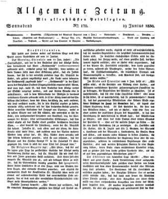 Allgemeine Zeitung Samstag 19. Juni 1830