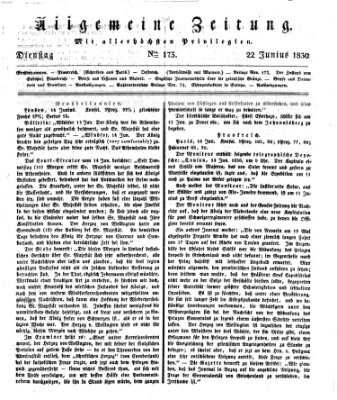 Allgemeine Zeitung Dienstag 22. Juni 1830