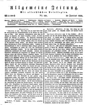 Allgemeine Zeitung Mittwoch 30. Juni 1830