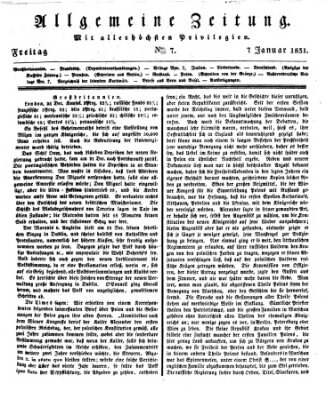 Allgemeine Zeitung Freitag 7. Januar 1831