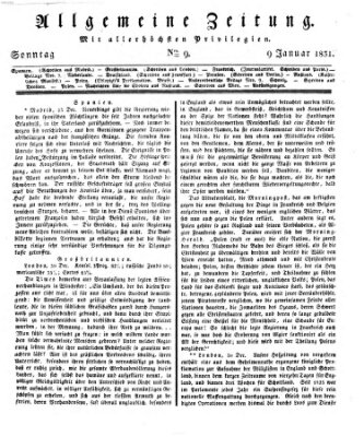 Allgemeine Zeitung Sonntag 9. Januar 1831