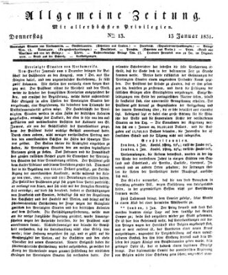 Allgemeine Zeitung Donnerstag 13. Januar 1831