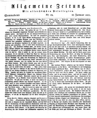 Allgemeine Zeitung Samstag 15. Januar 1831