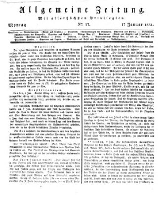 Allgemeine Zeitung Montag 17. Januar 1831