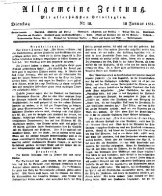 Allgemeine Zeitung Dienstag 18. Januar 1831