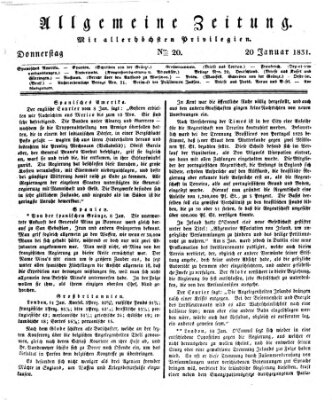 Allgemeine Zeitung Donnerstag 20. Januar 1831