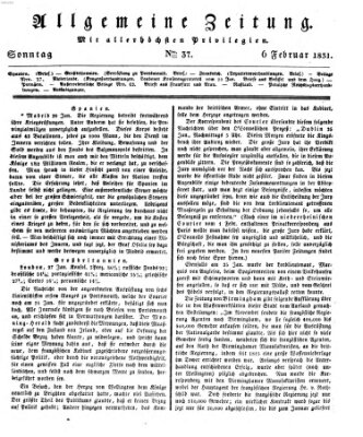 Allgemeine Zeitung Sonntag 6. Februar 1831