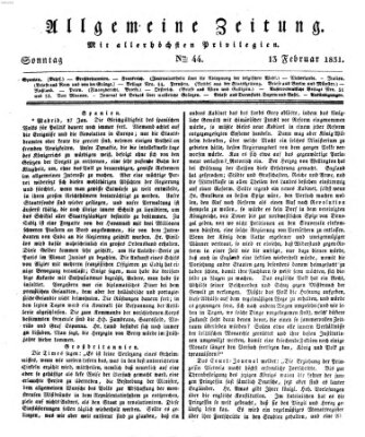 Allgemeine Zeitung Sonntag 13. Februar 1831